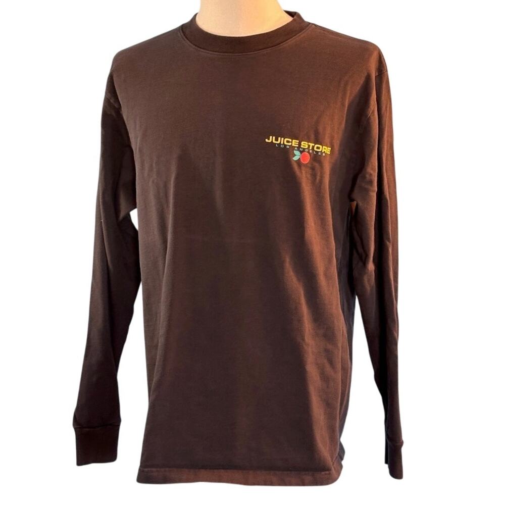 USA Made Juice Store Los Angeles Long Sleeve Black T-Shirt 100% Cotton Graphic L